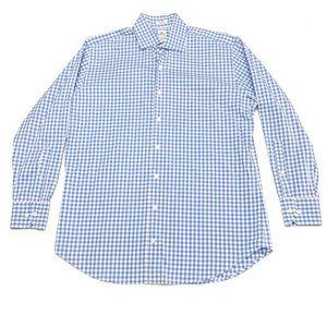 Peter Millar Nanolux Blue Check‎ Long Sleeve Shirt Men's Size 16 Regular